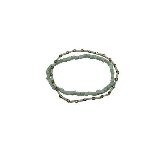 Handmade Mint Green & Gold Beaded Stretch Bracelets Set - Picture 3 of 3